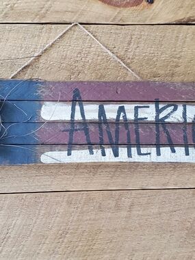 Rustic Wooden Wall Sign in Patriotic Colors